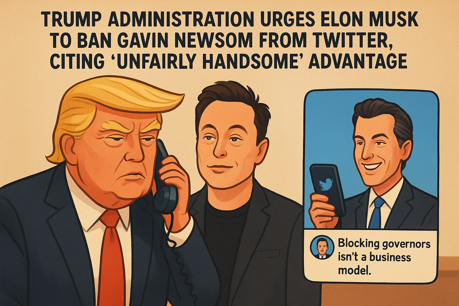 Trump Administration Urges Elon Musk to Ban Gavin Newsom From Twitter, Citing “Unfairly Handsome” Advantage