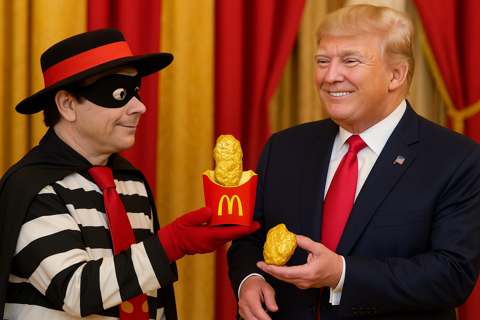 Trump Gifted Golden McNugget by McDonald’s, Ceremony Led by Hamburglar